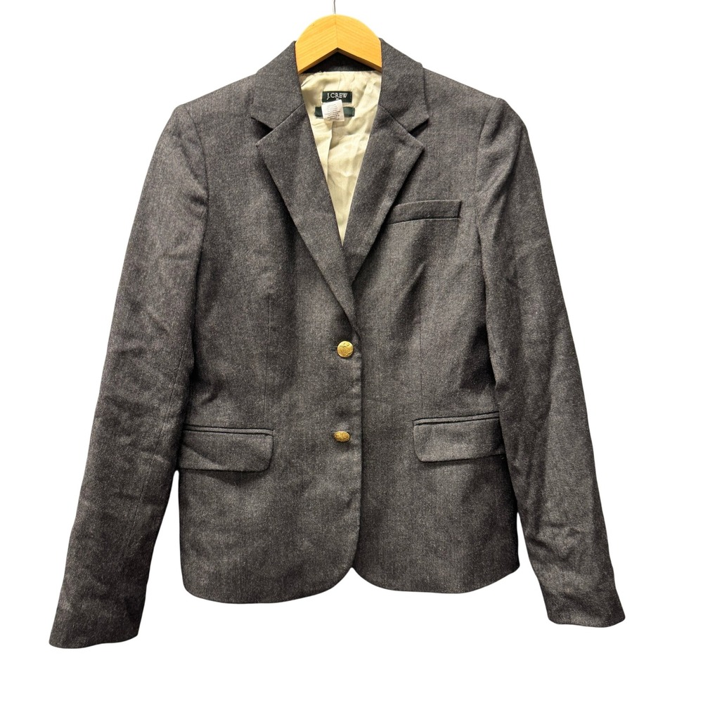 J Crew Blazer Womens 8 Schoolboy Dark Gray Wool Blend Career Academia Classic‎